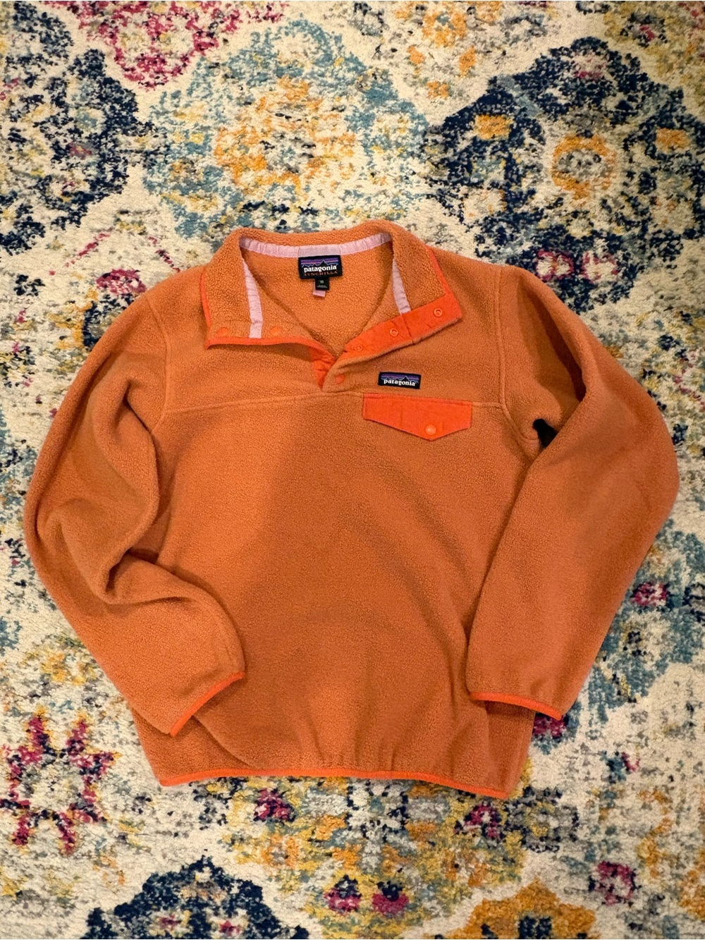 Patagonia Orange Fleece Quarter Button Up